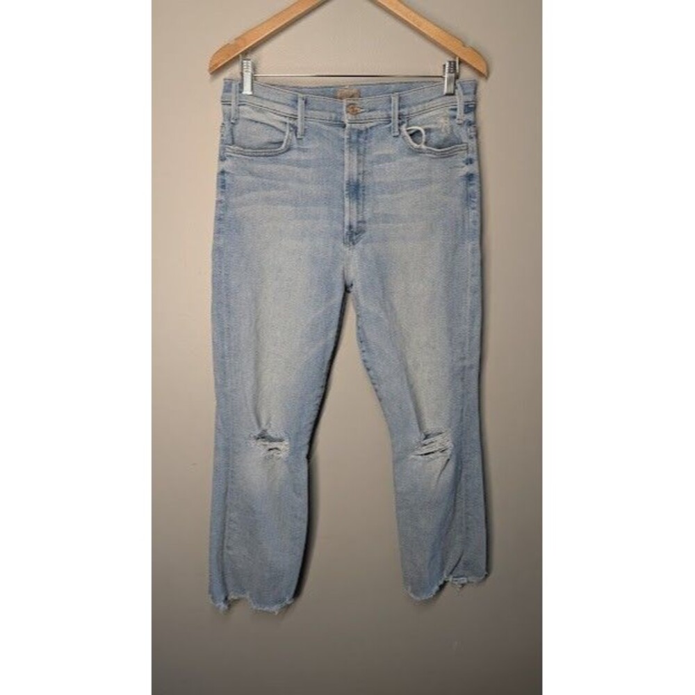 Mother The Hustler Ankle Fray Chew Petal Plucker Blue Jeans Distressed Denim 33